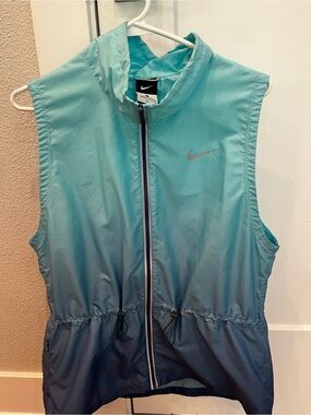 Nike Dri-Fit Gradient ombré Blue Running sleeveless jacket vest zip Large